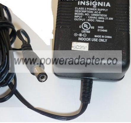 INSIGNIA U090070D30 AC ADAPTER 9VDC 700mA USED +(-)+ 2x5.5mm ROU INSIGNIA U090070D30 AC ADAPTER 9VDC 700mA USED +(-)+ 2x5.5mm ROU